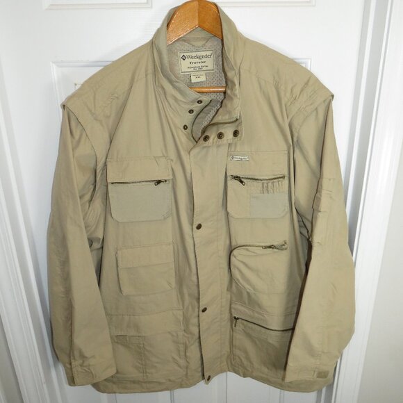 Weekender Men's Adventure 2XL Tan Jacket Vest Convertible Photography Safari